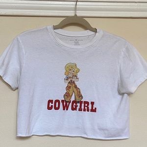 Brandy Melville Cowgirl Cropped T-Shirt (White)